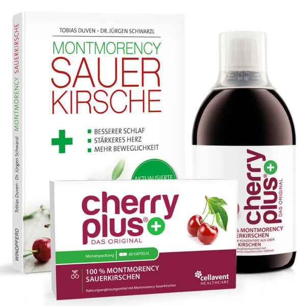 Sparpaket - Cherry PLUS Kapseln, Konzentrat & Buch Bundle