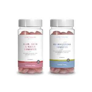 Myvitamins Sugar Free Gummies Bundle - Sugar Free Hair, Skin & Nails, Strawberry - Sugar Free Ashwagandha Gummies, Apple