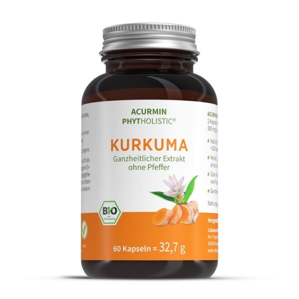 Bio-Kurkuma Kapseln ohne Pfeffer  Acurmin Phytholistic 60 Stück / 1 Monat